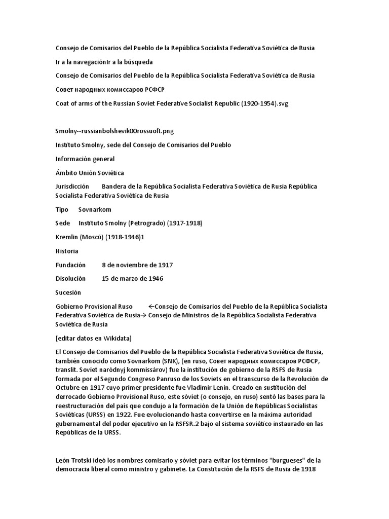 Consejo de Comisarios Del Pueblo de La República Socialista Federativa