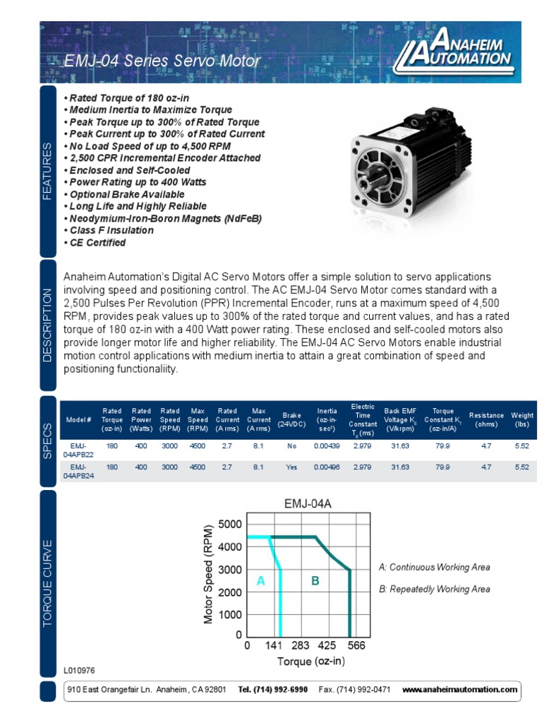EMJ04 Servo Motor PDF Electric Motor Quantity