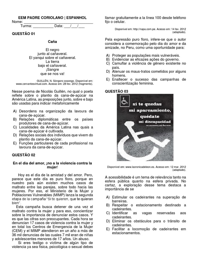 Questões Enem 2015 - Espanhol | PDF