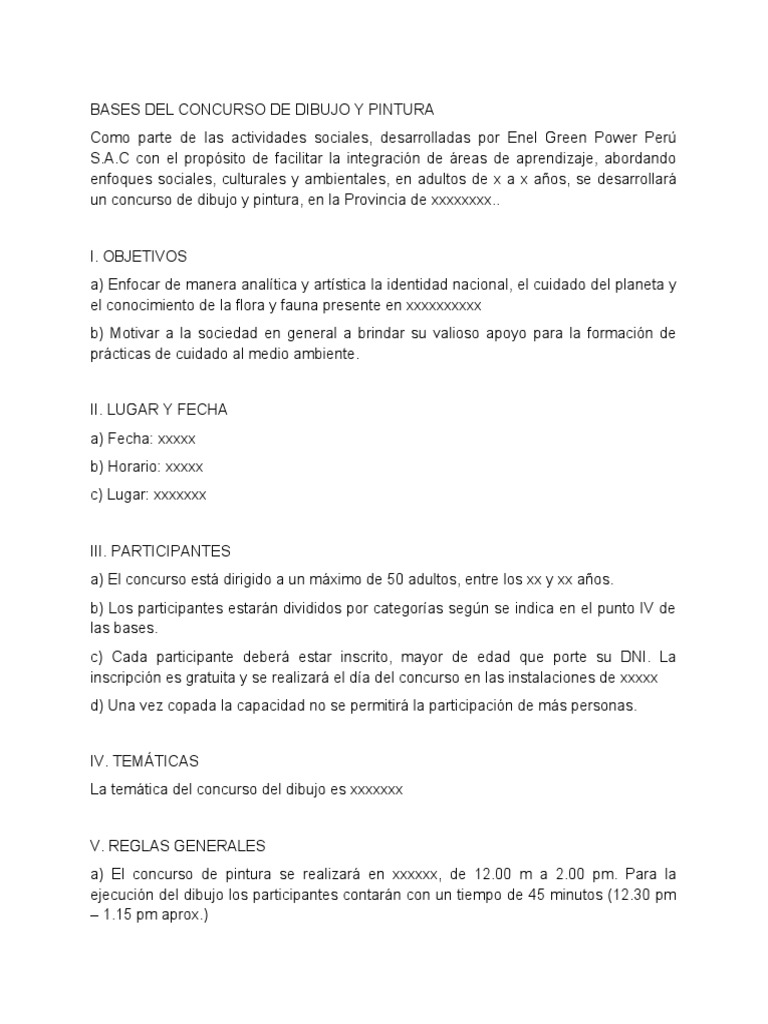 Bases Del Concurso De Dibujo Y Pintura PDF