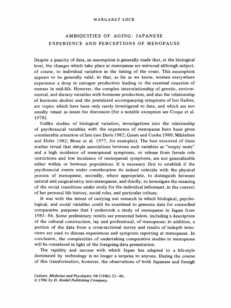 1986 Lock AMBIQUITIES OF AGING JAPANESE EXPERIENCE AND PERCEPTIONS
