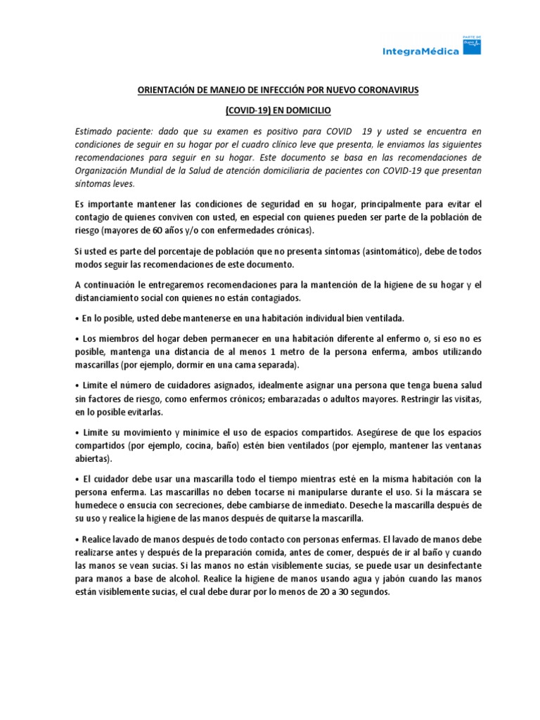 Manejo de COVID-19 en Casa: Guía Práctica | PDF | Lavado de manos ...