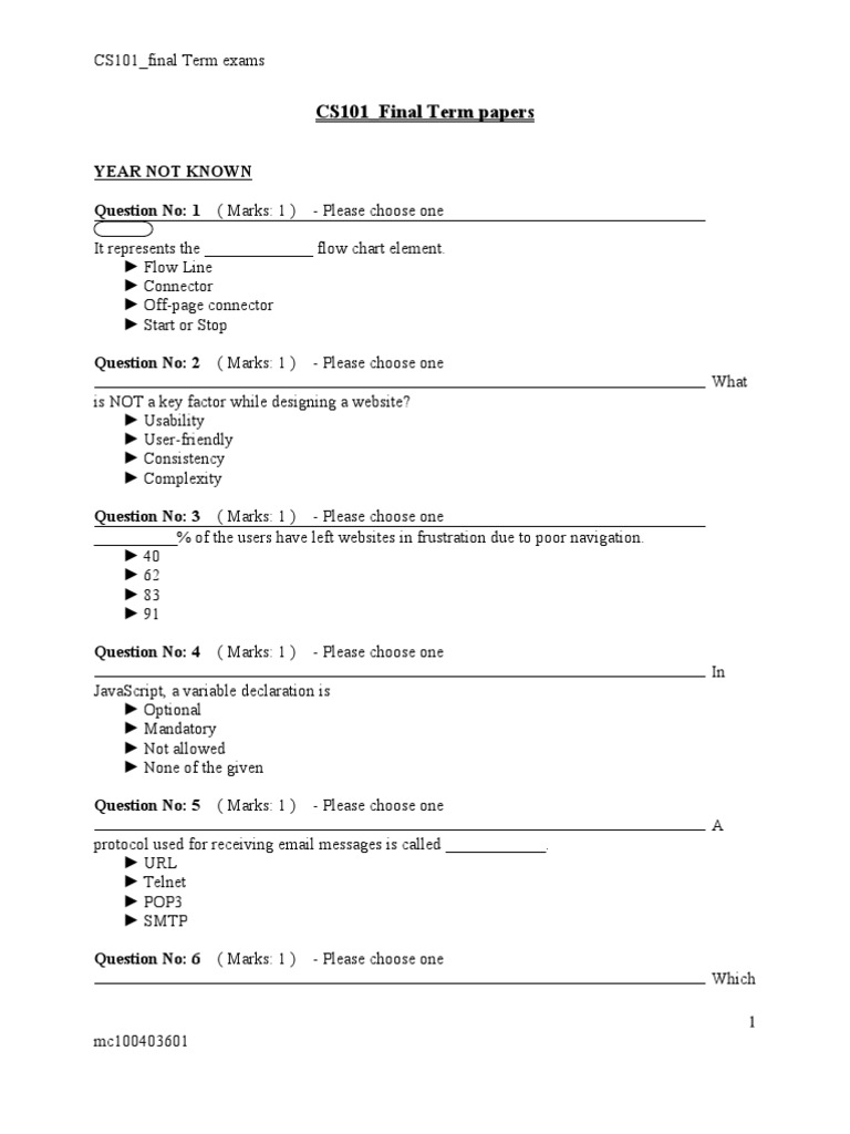 CS101 Paper Printable Form Final Papers.. Ms 2003 | PDF | File Transfer ...