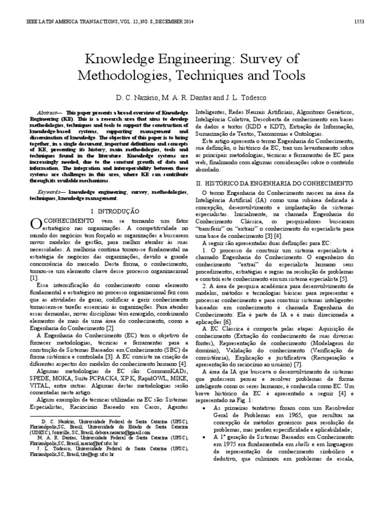 Knowledge engineering survey of methodologies technologies pdf