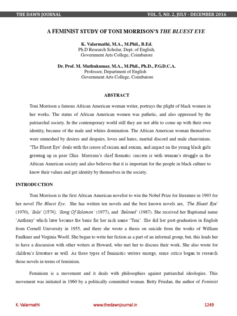 Feminist Analysis of Morrison's The Bluest Eye | PDF | Feminism ...