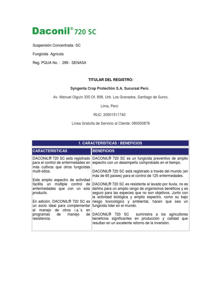 Ficha Tecnica Daconil 720 SC | PDF | Agua | Residuos