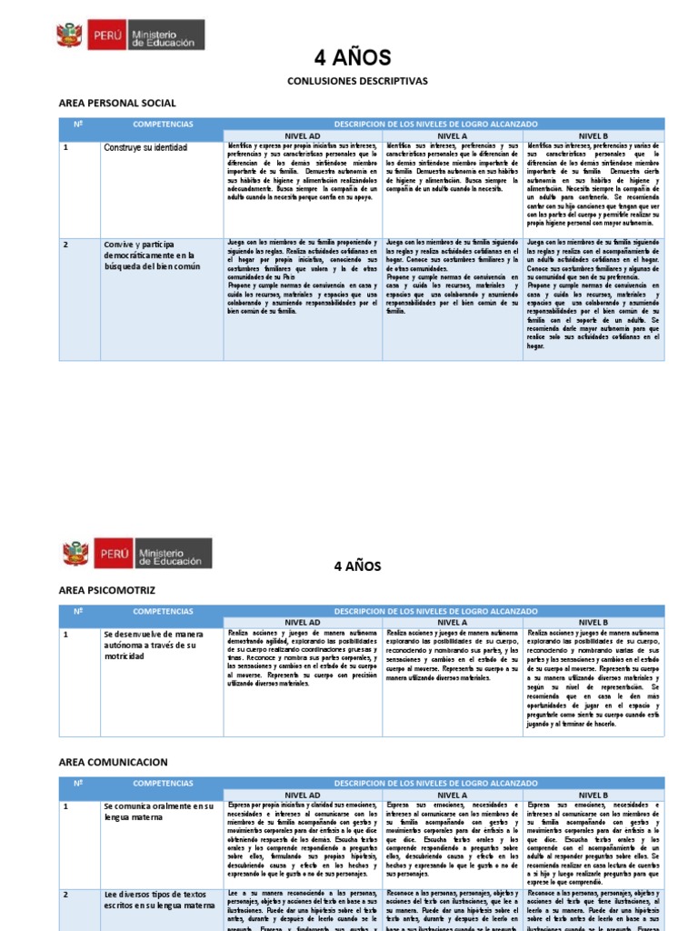 Conclusiones Descriptivas Inicial 4 Años | PDF | Hipótesis | Adultos