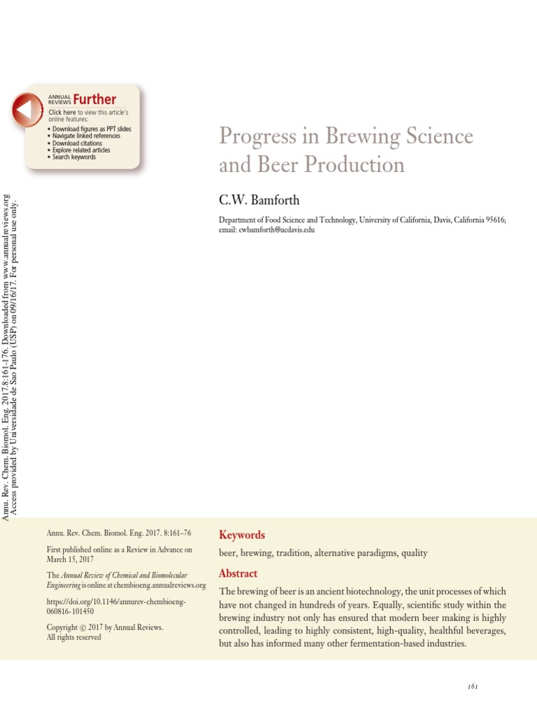 Progress in Brewing Science Bamforth | PDF | Brewing | Beer