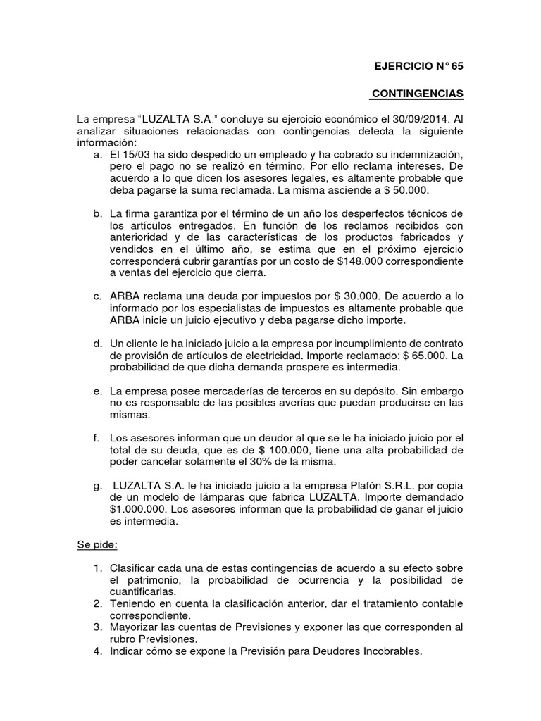 Contingencias y Tratamiento Contable en LUZALTA S.A. | PDF ...