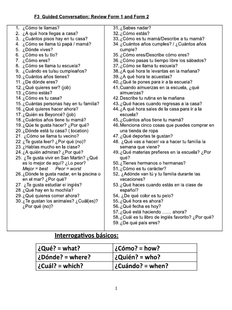 Spanish Oral Questions PDF