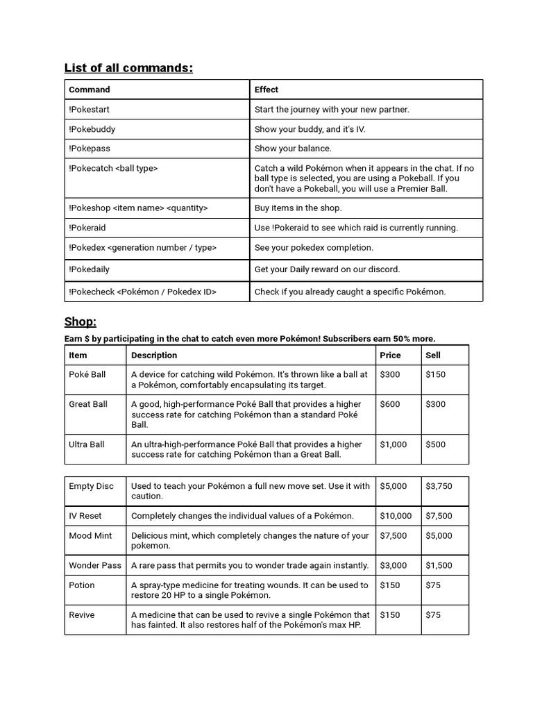 Twitch Pokémon Game Commands Guide | PDF | Video Games