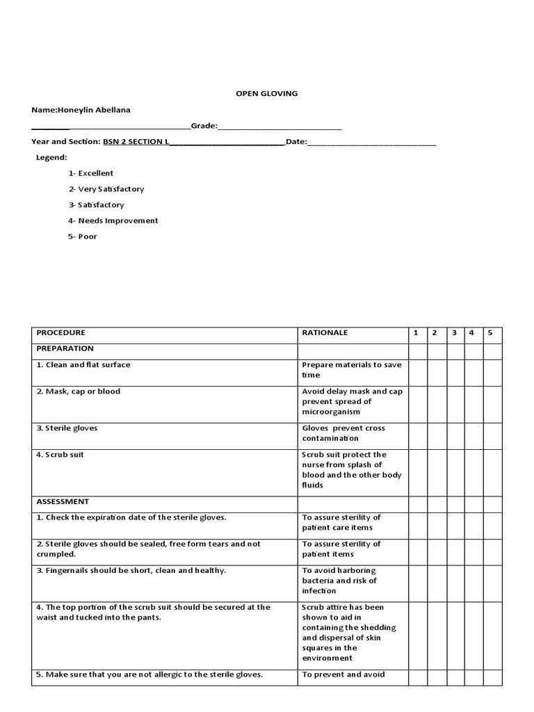 1.2 Level 2 Nursing Procedure Checklist PDF Catheter Glove