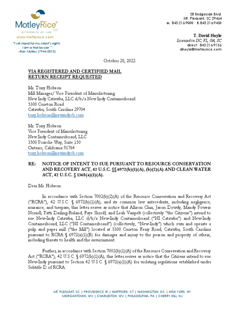Dioxin Contamination Lawsuit Notice | PDF | Clean Water Act | Sewage ...