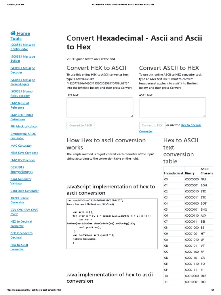 Hexadecimal To Ascii Converter Online. Hex To Ascii and Ascii To Hex ...