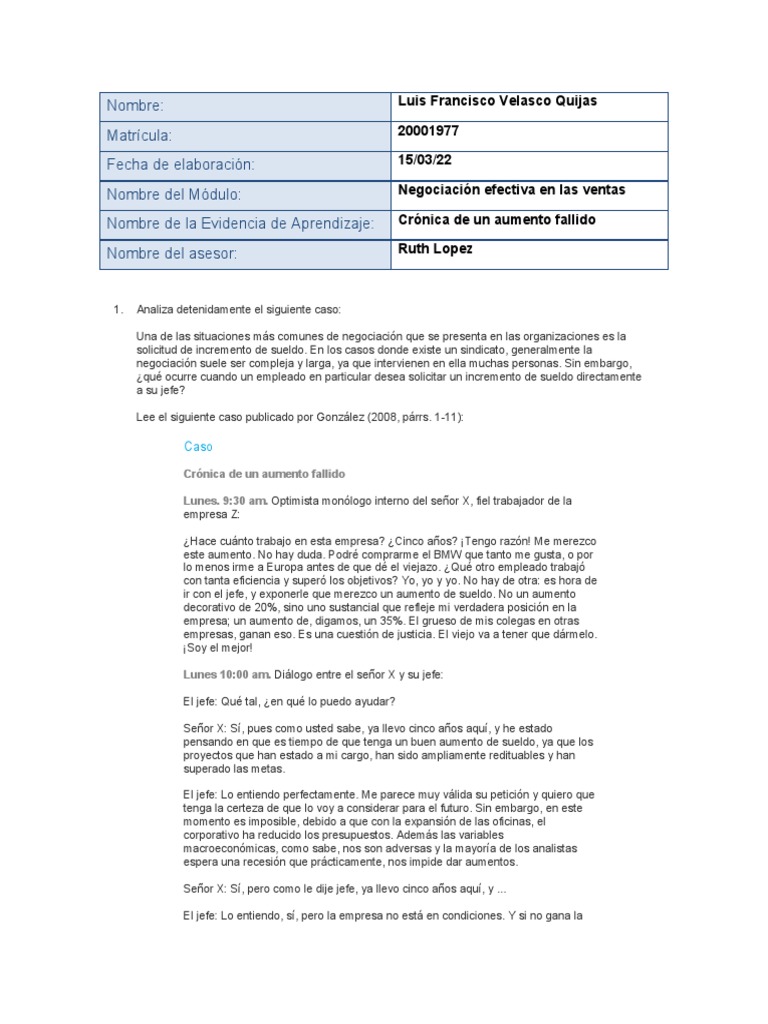 Crónica de un aumento fallido | PDF | Business | Negociación