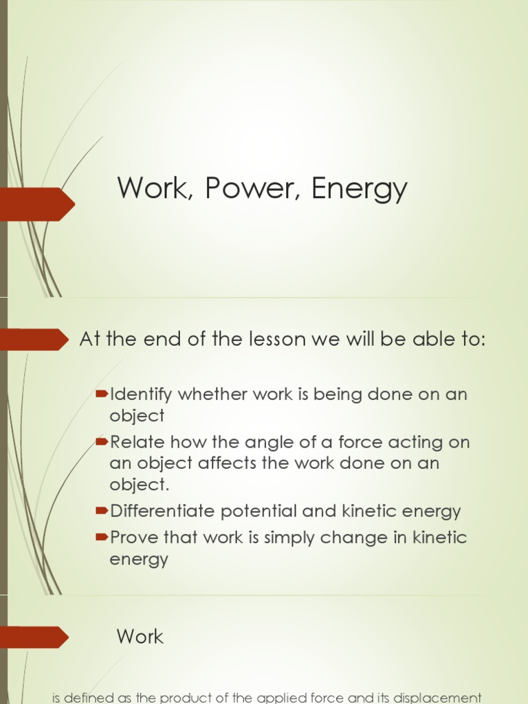 Work Power and Energy Physics 10 PDF | PDF | Potential Energy | Force