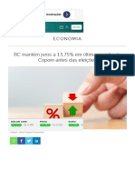 Selic - BC Mantém Juros A 13,75% em Último Copom Antes Das Eleições