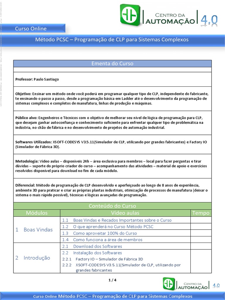 Programação de CLP: Curso Online PCSC | PDF | Controlador lógico ...