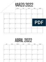 Calendario 2022. Marzo A Diciembre