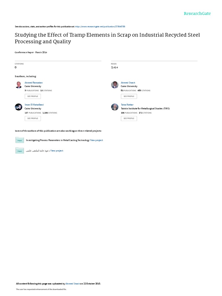 Studying The Effect of Tramp Elements in Scrap On Industrial Recycled