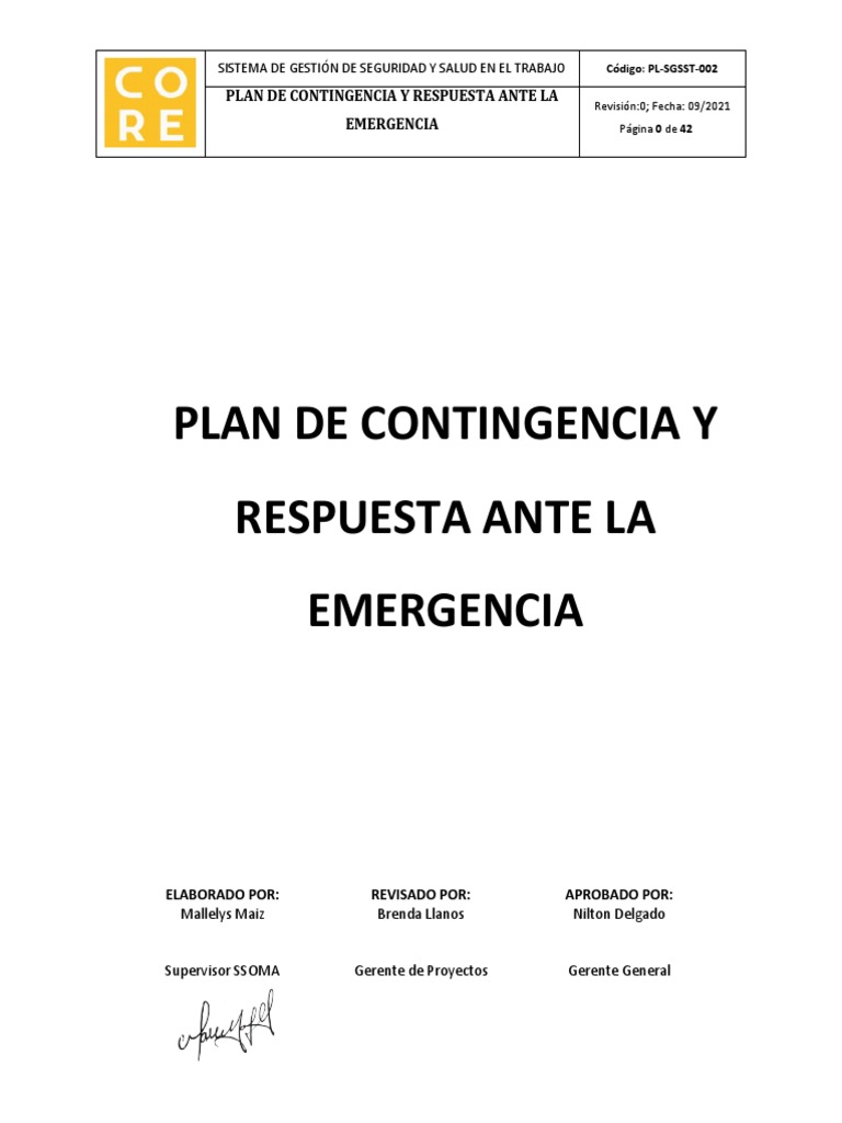 Plan de Contingencia y Respuesta Ante La Emergencia. | PDF | Primeros ...