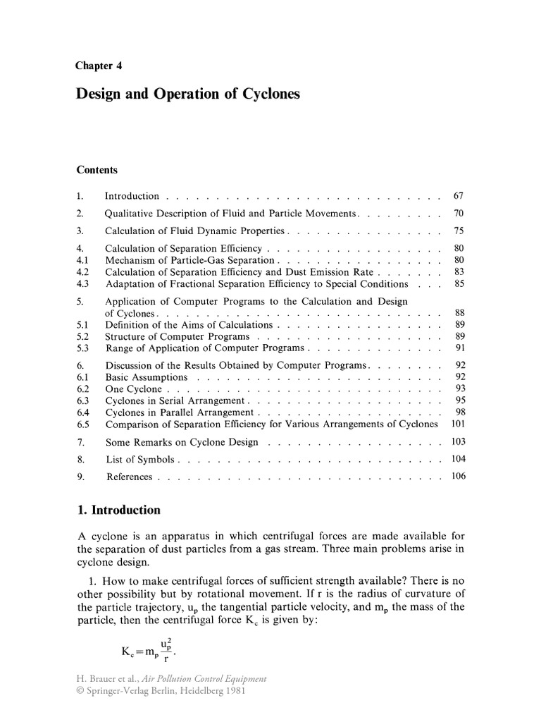 Design and Operation of Cyclones | PDF | Gases | Force