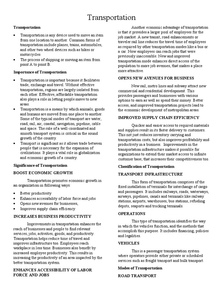 An InDepth Look at Transportation Its Importance, Economic Benefits