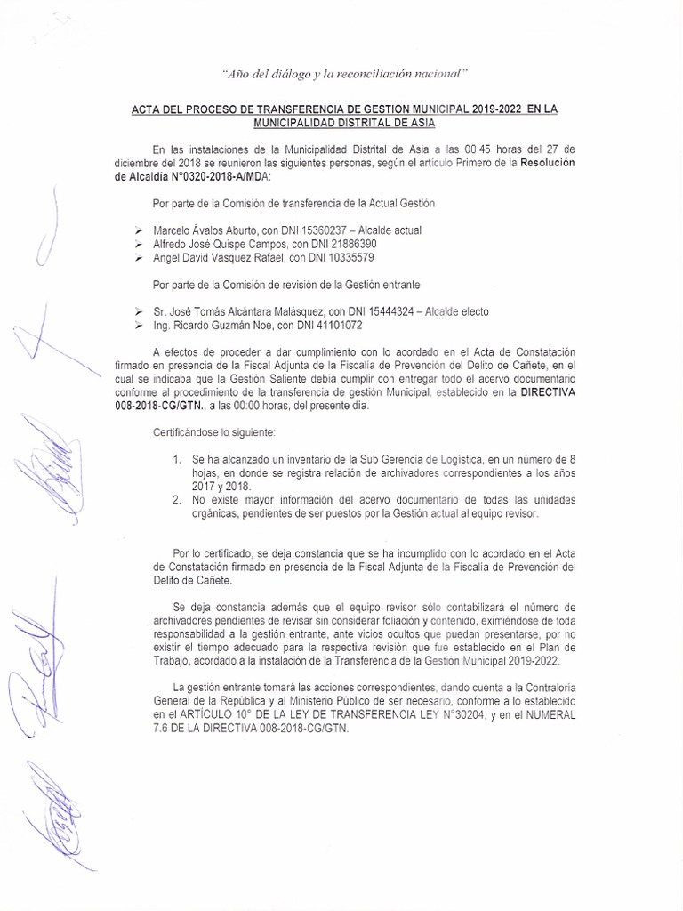 Acta de Transferencia de Gestión 2019-2022 | PDF | Gobierno