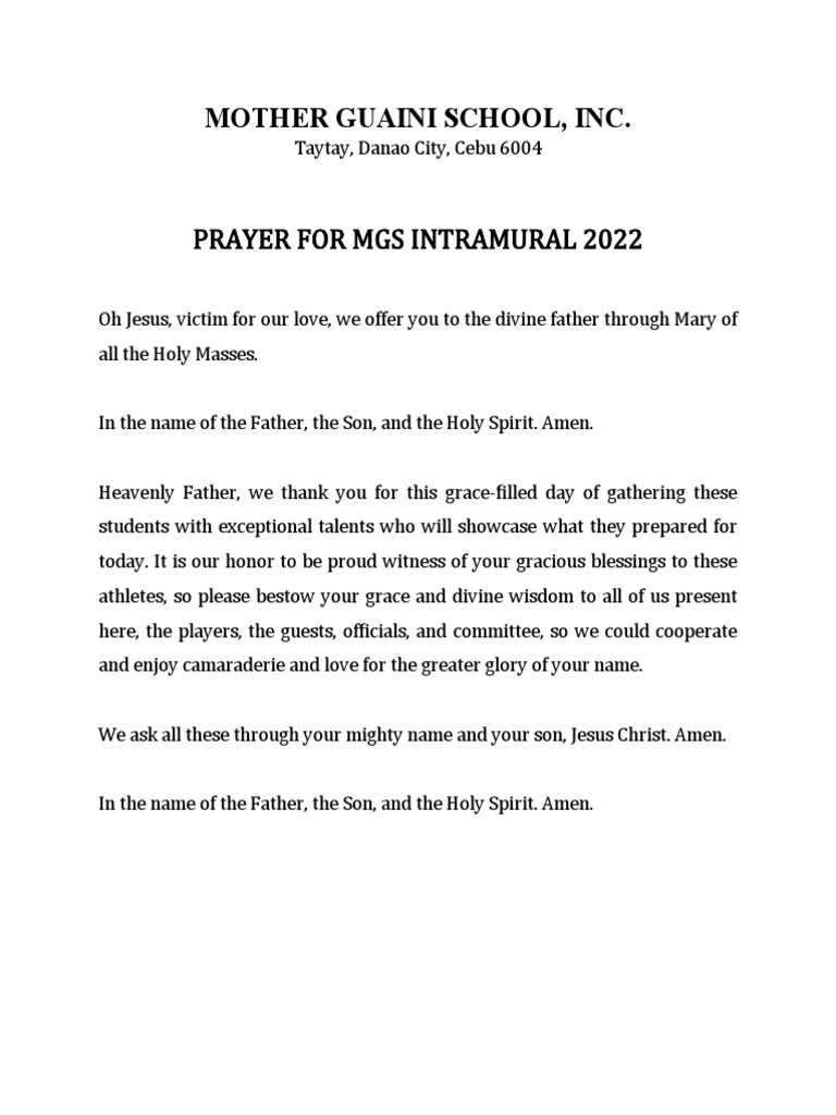 Closing Prayer For School Intramurals