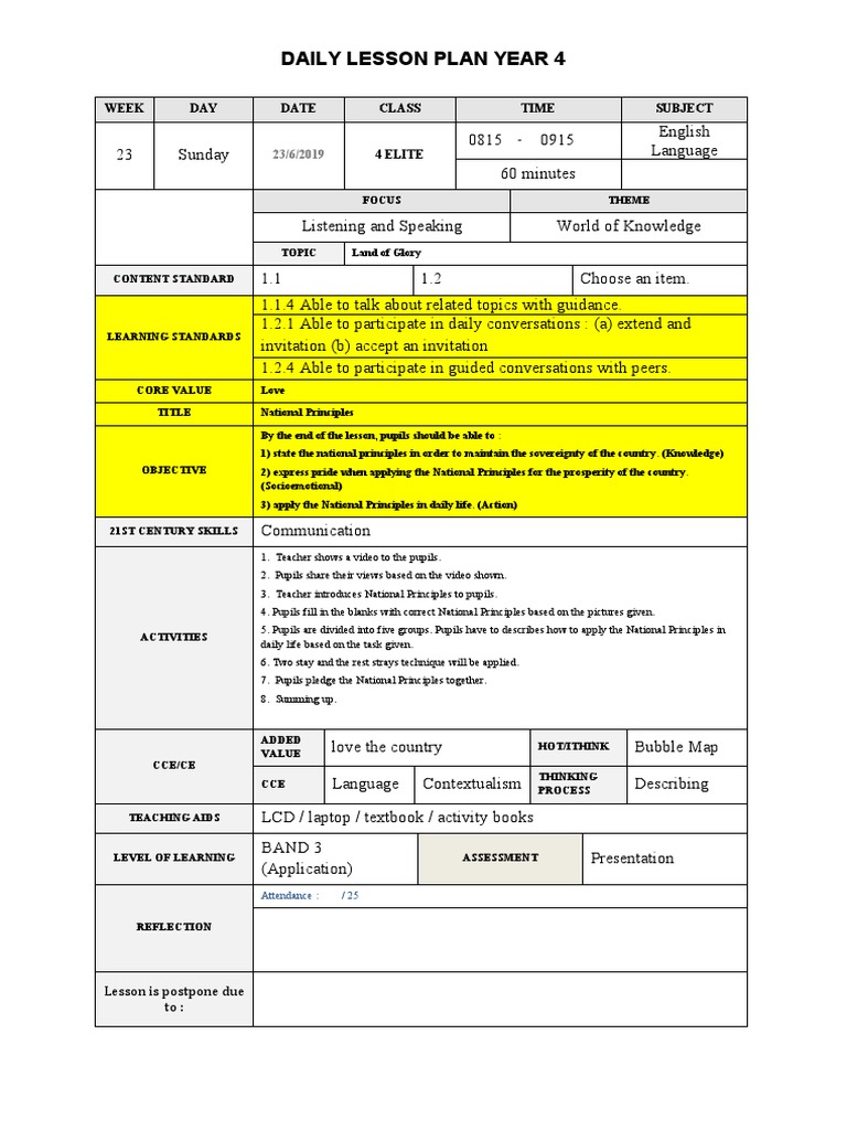 Example of Lesson Plan (Yr 4-2) | PDF | Lesson Plan | Teachers