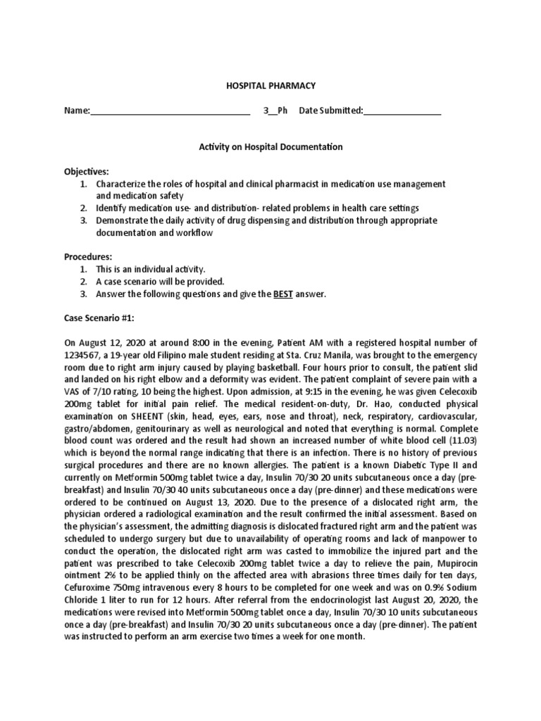 Activity On Hospital Documentation HospPharmLab Act 1 PDF