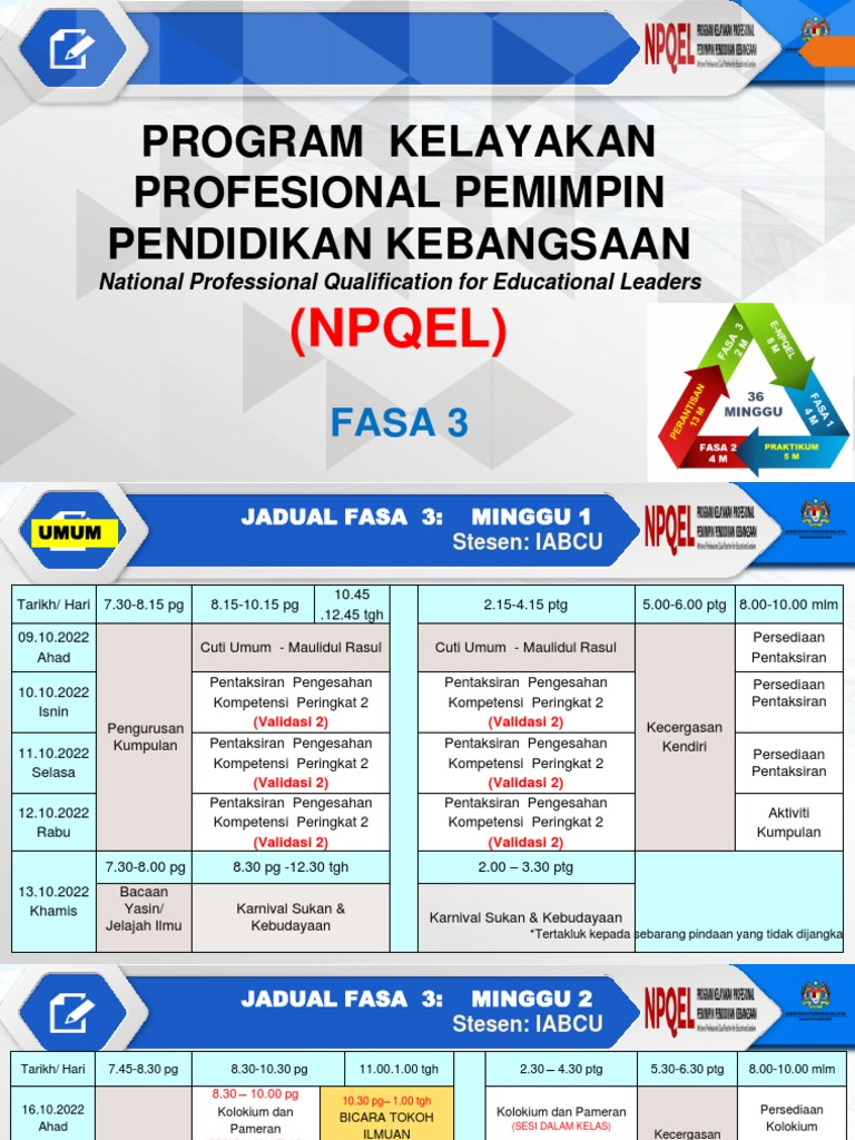 Npqel 2022 - Takwim Dan Jadual Fasa 3 | PDF
