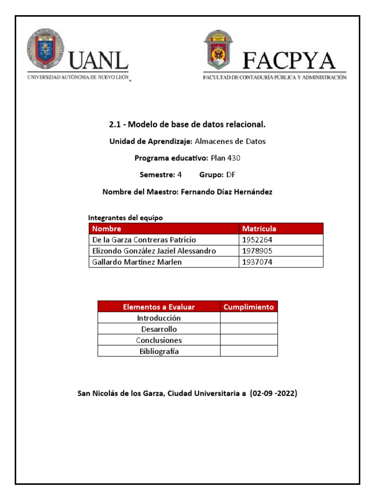 2.1 - Modelo de Base de Datos Relacional. | PDF | Bases de datos | Base ...