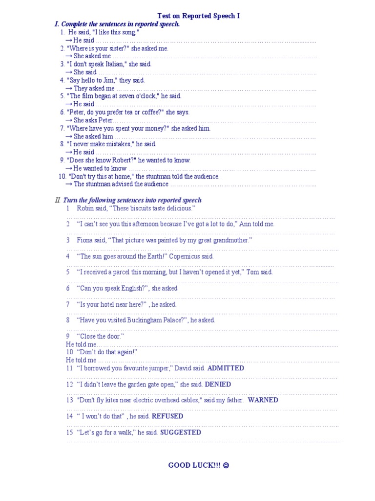 Reported Speech Test | PDF