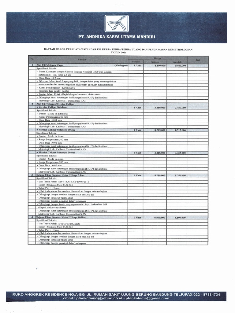 Daftar Harga Peralatan 2021 | PDF