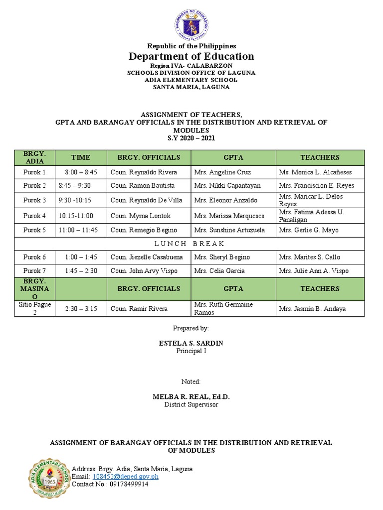 Teacher and Official Module Assignment | PDF | Philippines
