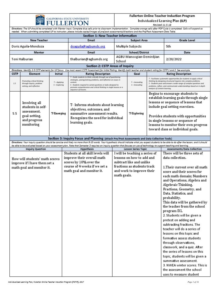 Individualized Learning Plan for Math Goals | PDF | Educational ...