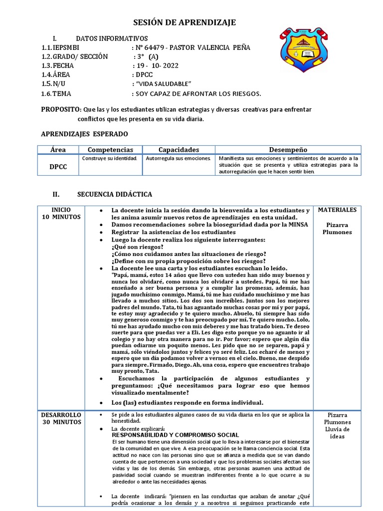 Sesión de Aprendizaje en DPCC 3° Secundaria | PDF | Perú | Patrimonio ...