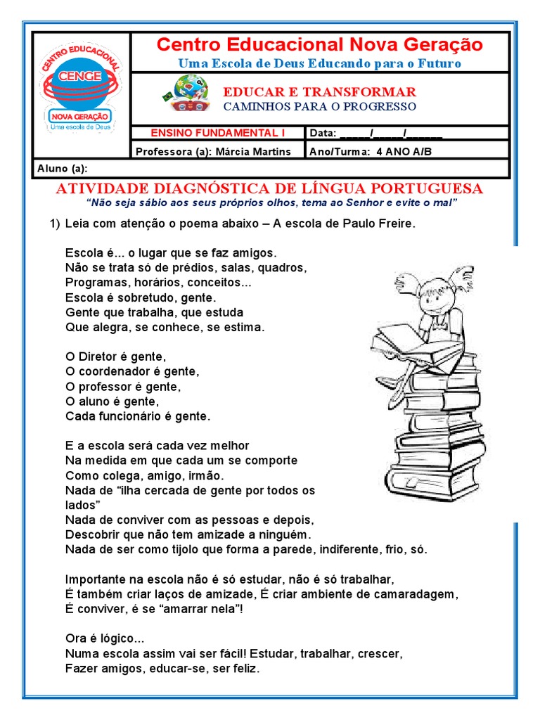 Atividade Diagnóstica de Língua Portuguesa 4 Ano | PDF | Caixa alta e ...