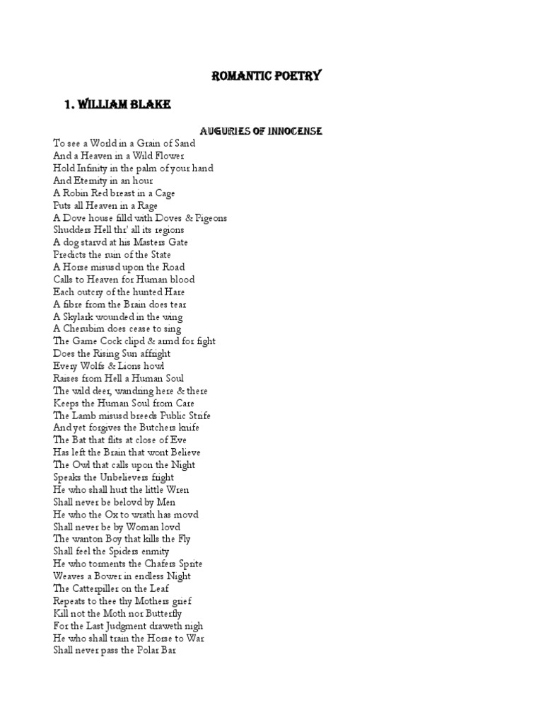 Romantic Poetry WILLIAM BLAKE PDF | PDF | Mercy