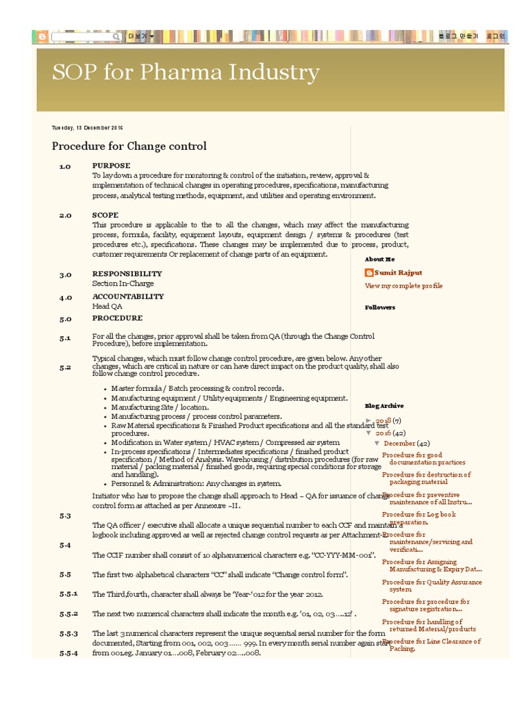 Guidelines4pharma Blogspot Com 2016 12 Procedure For Change Control ...