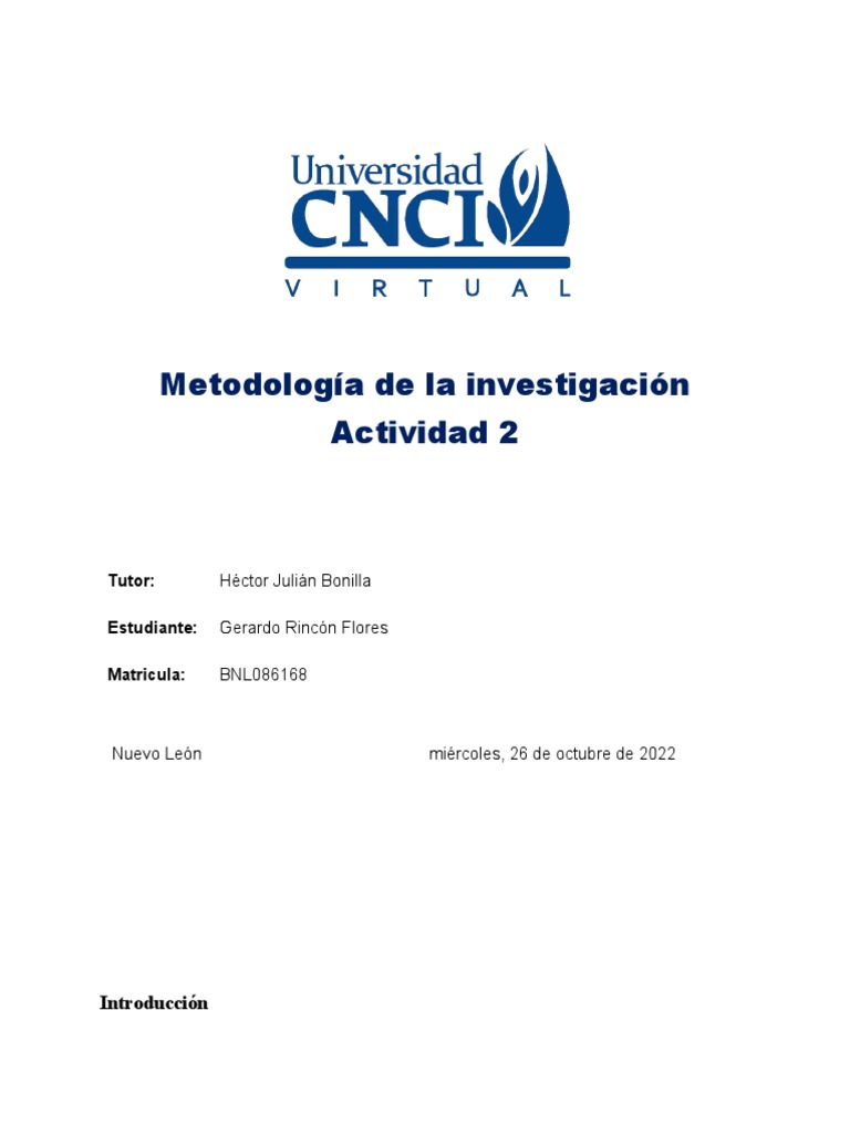 Metodologia de La Investigacion Actividad 2 | PDF | Hipótesis ...