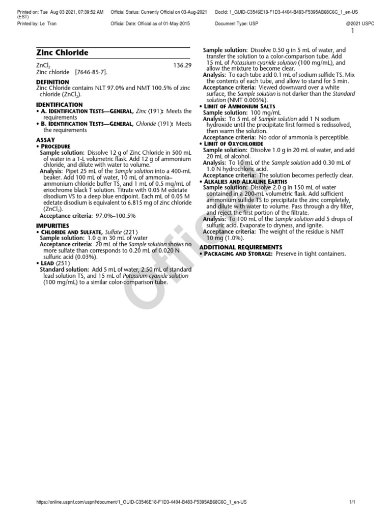 Zinc Chloride PDF Sodium Magnesium