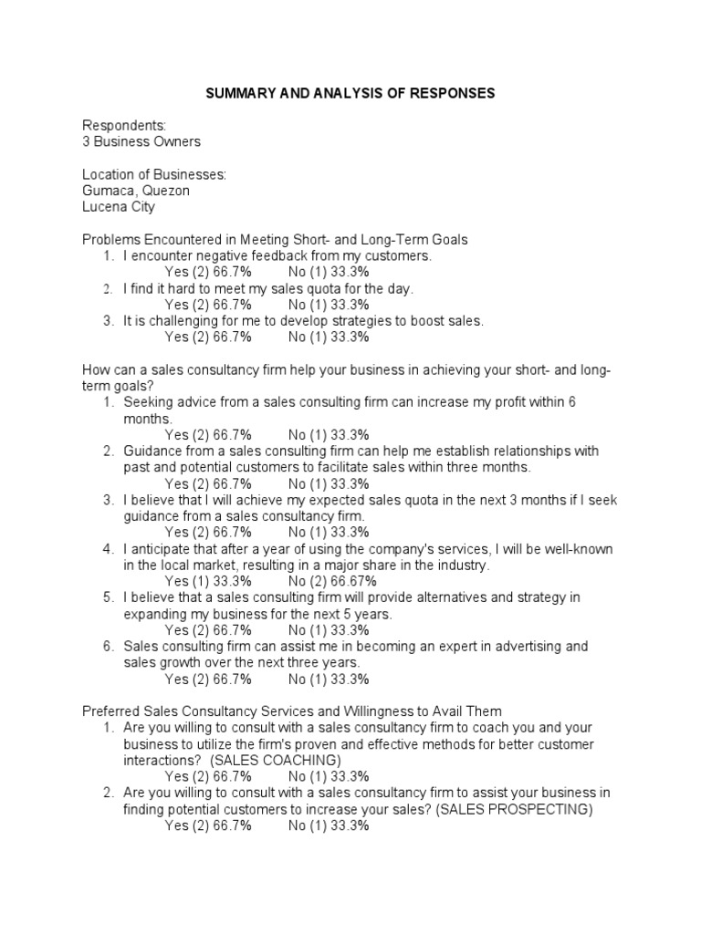 Summary and Analysis of Responses | PDF | Sales | Customer