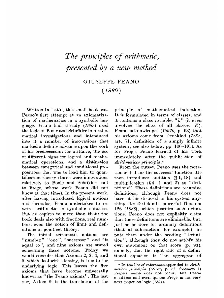 Peano - The Principles of Arithmetic | PDF