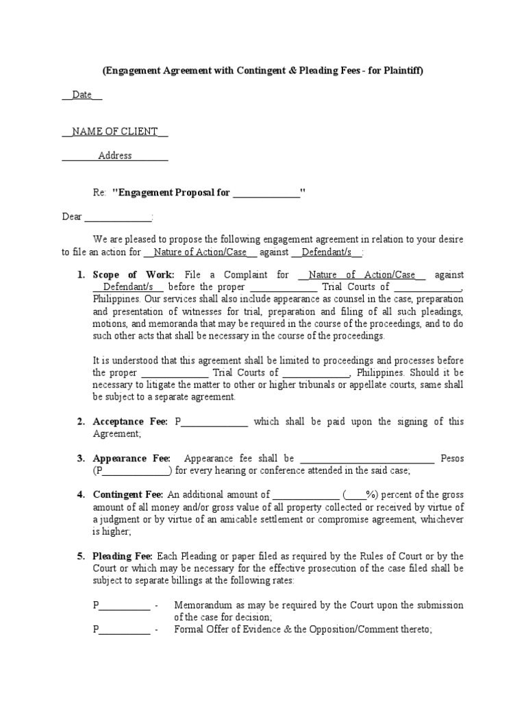 Engagement Agreement With Contingent | PDF | Pleading | Public Law