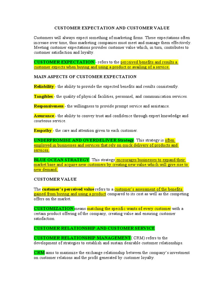 Customer Expectations and Value in Marketing | PDF | Swot Analysis ...
