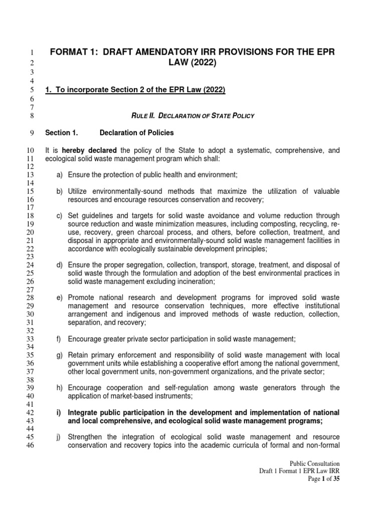 EPR Law IRR Draft for Public Consultation | PDF | Waste Management ...