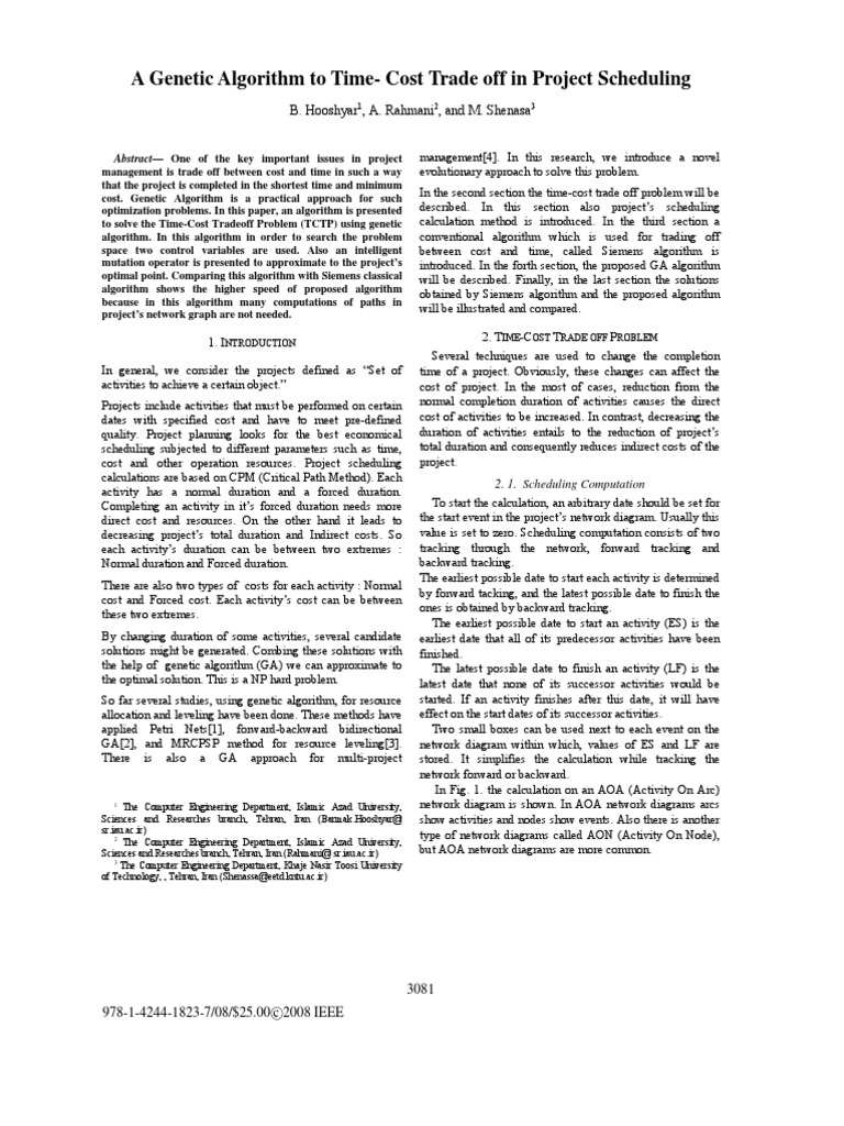 A Genetic Algorithm To Time - Cost Trade Off in Project Scheduling | PDF