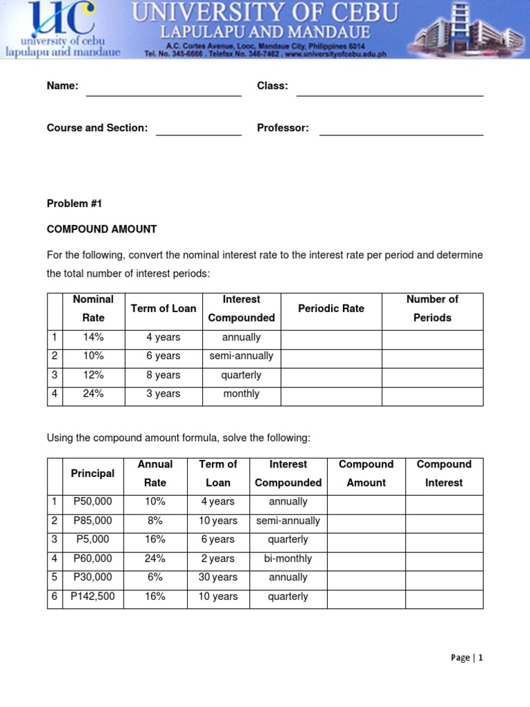 Problems Compound Interest | PDF | Interest | Compound Interest